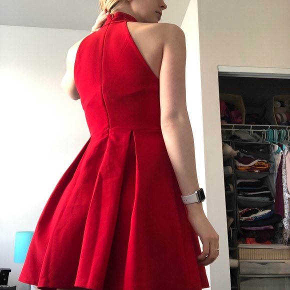Bright Red High Neck Dress - Picture 3 of 3